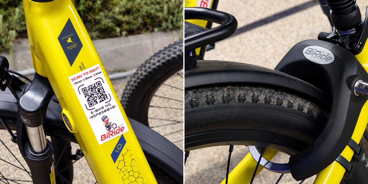 Gelbe BiRide E-Bikes an der Mietstation im King Evelthon Hotel