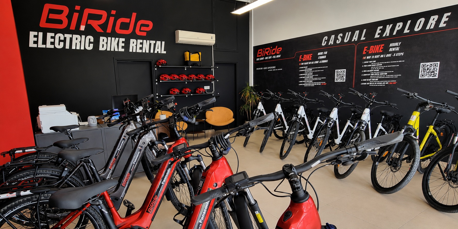 BiRide Poseidonos Avenue e-bike rental hub in Paphos with electric bikes ready for hire