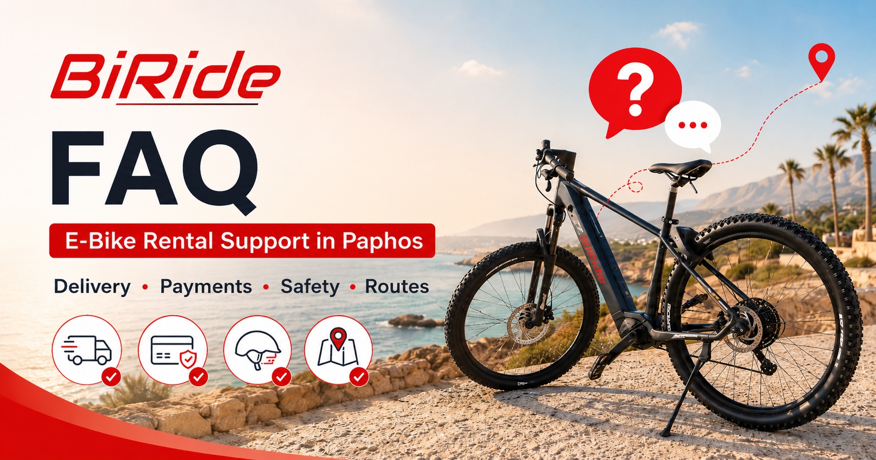 BiRide e-bike rental FAQ and support information for customers in Paphos